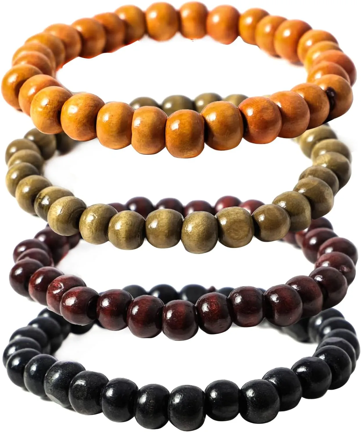 Natural Wooden Beads Bracelet for Men Women 8mm 10mm Prayer Bead Stretch Elastic Bracelets Set Essential Oil Diffuser Beaded Bangle