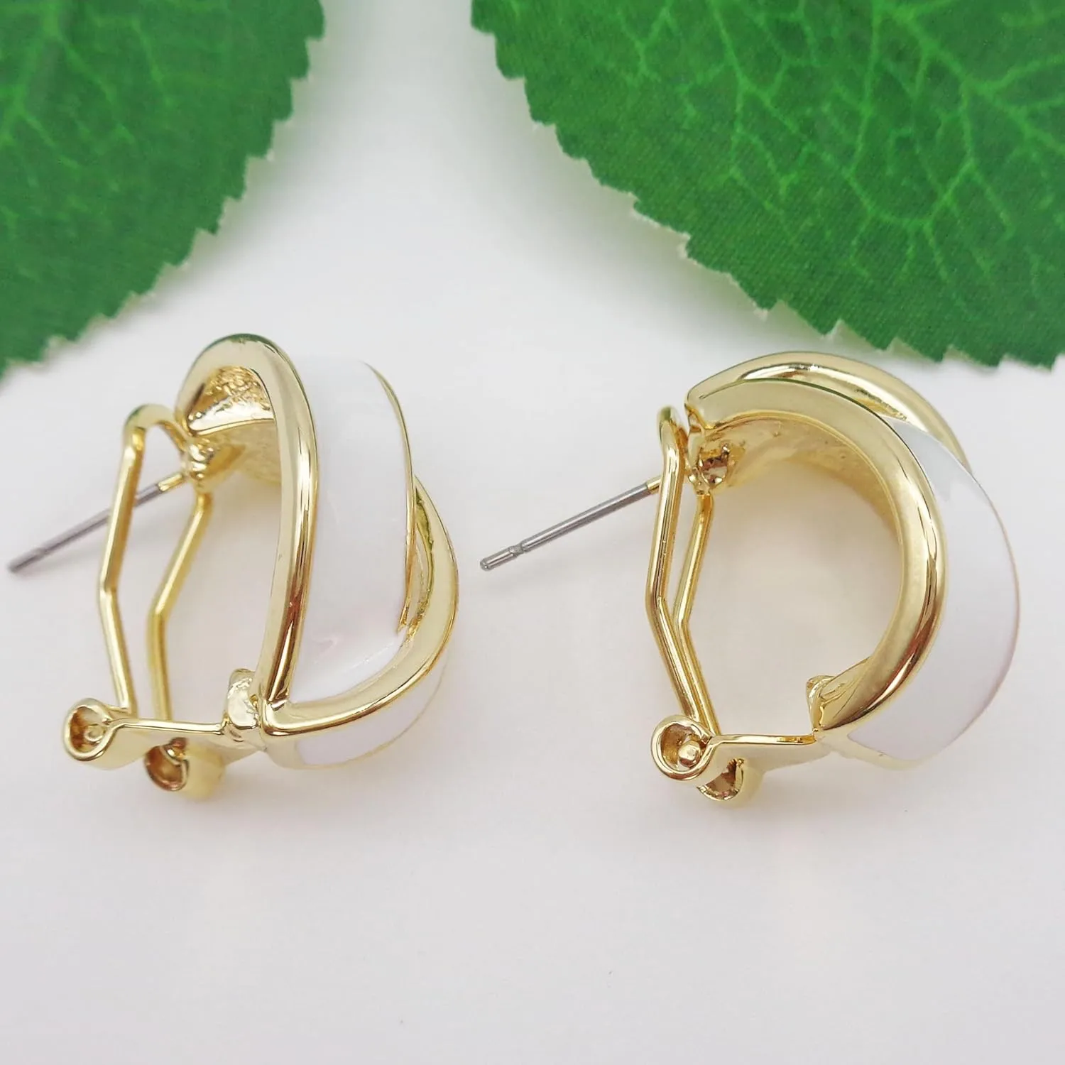 Navachi 18k Gold Plated Pink Winding Ribbon Acetate Omega Back Az2193 Earrings