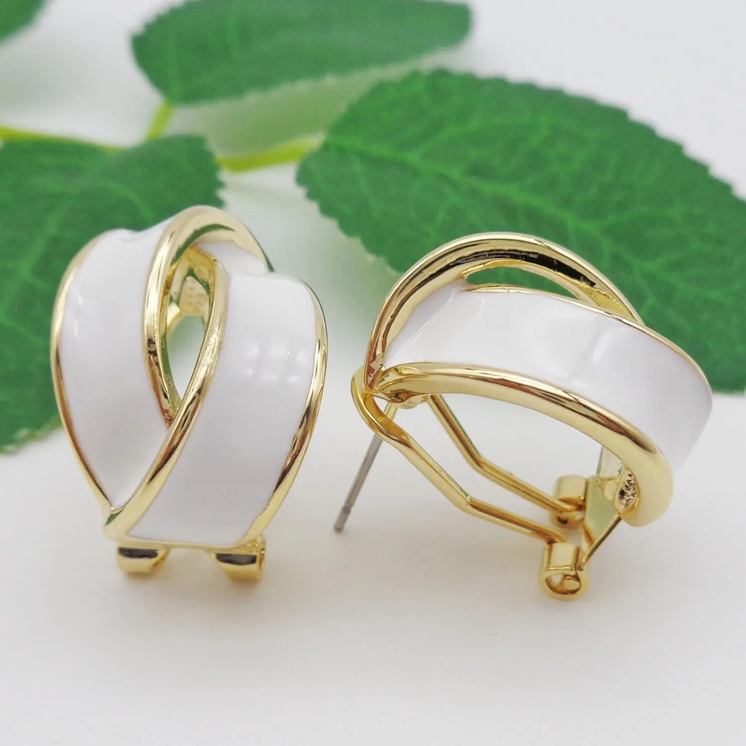Navachi 18k Gold Plated Pink Winding Ribbon Acetate Omega Back Az2193 Earrings