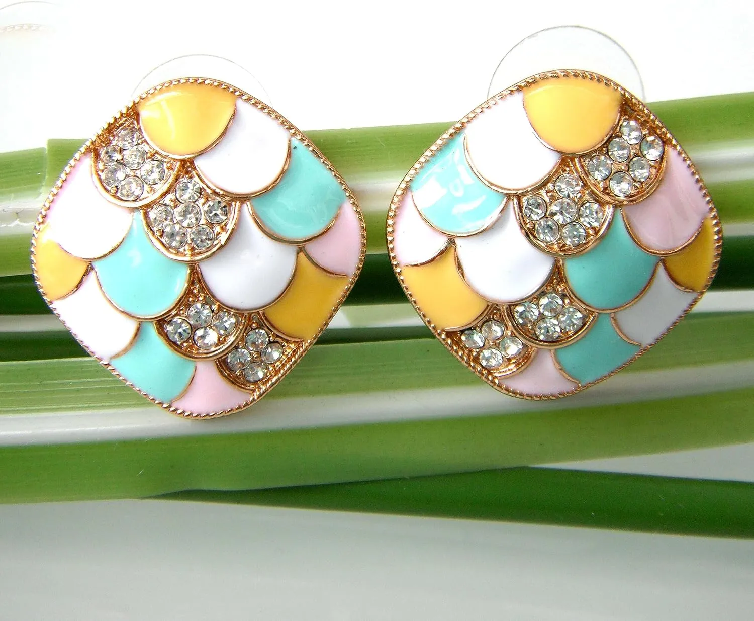 Navachi 18k Gold Plated Pink Winding Ribbon Acetate Omega Back Az2193 Earrings