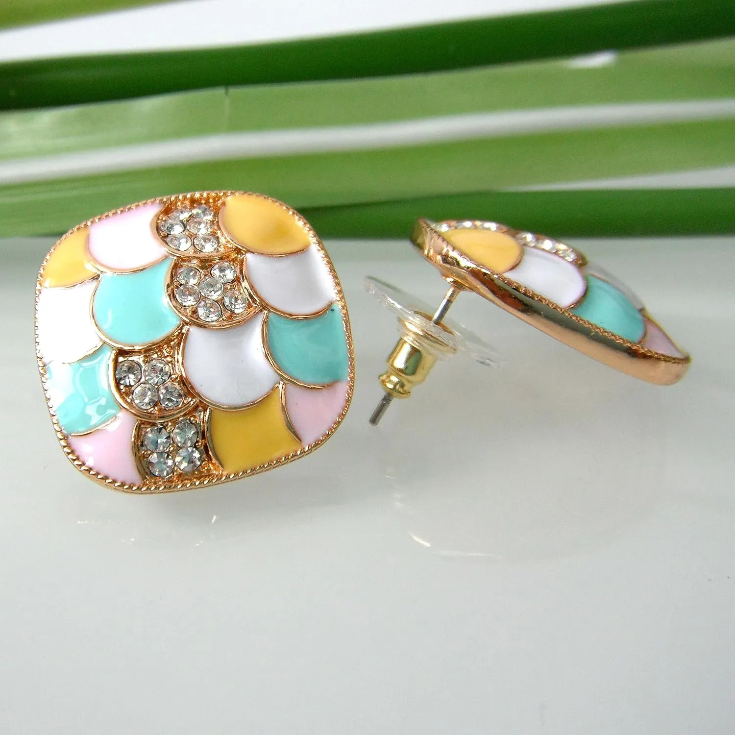 Navachi 18k Gold Plated Pink Winding Ribbon Acetate Omega Back Az2193 Earrings