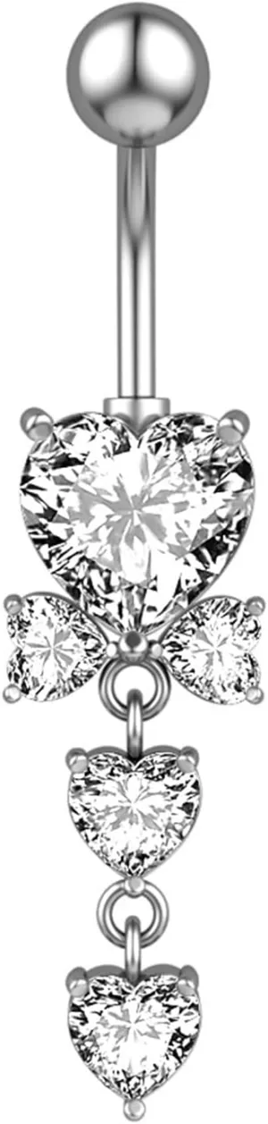 Navel Rings, Stainless Steel Navel Ring Stainless Steel 14G Belly Ring for Women Cubic Zirconia Star Chain Design Cocktail