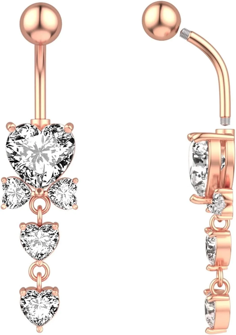 Navel Rings, Stainless Steel Navel Ring Stainless Steel 14G Belly Ring for Women Cubic Zirconia Star Chain Design Cocktail