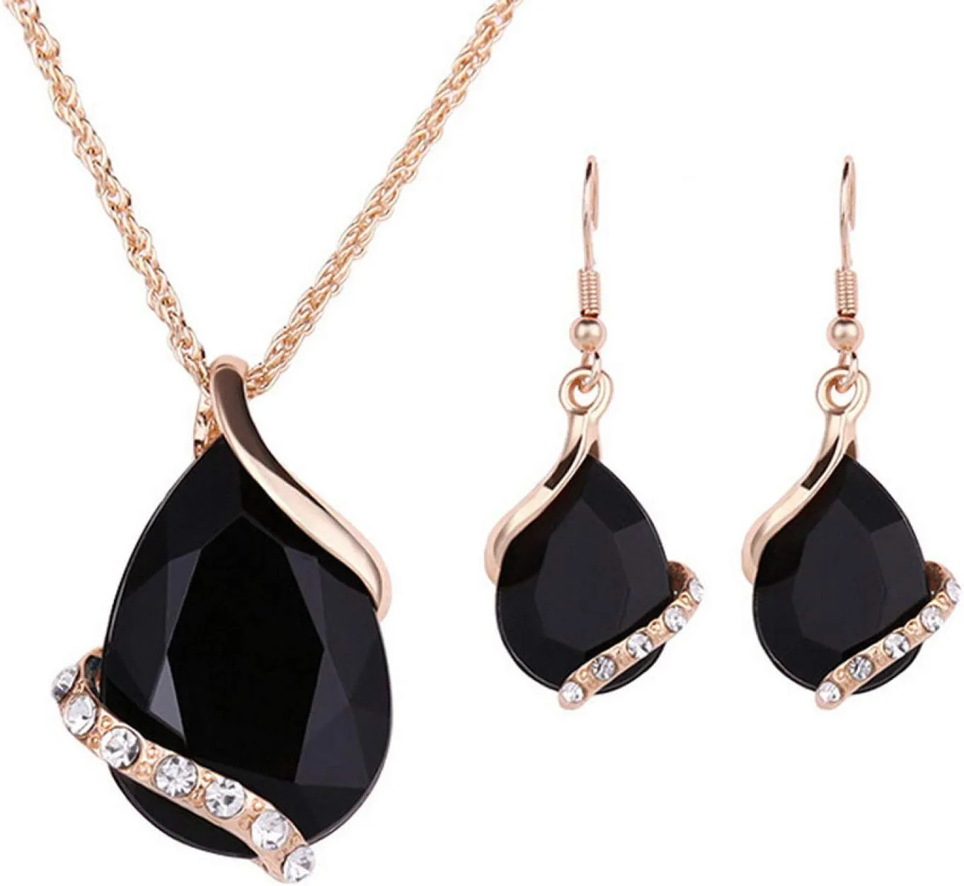 Necklace Chain for Women Girls, 3Pcs Fashion Women Rhinestone Necklace Hook Earrings Party Prom Jewelry Gift Set Pendant Necklace for Valentine's Day Gift Birthday Present