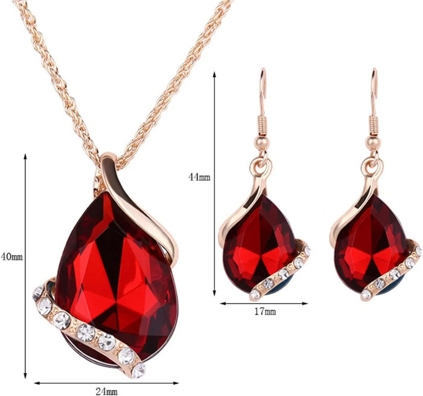 Necklace Chain for Women Girls, 3Pcs Fashion Women Rhinestone Necklace Hook Earrings Party Prom Jewelry Gift Set Pendant Necklace for Valentine's Day Gift Birthday Present