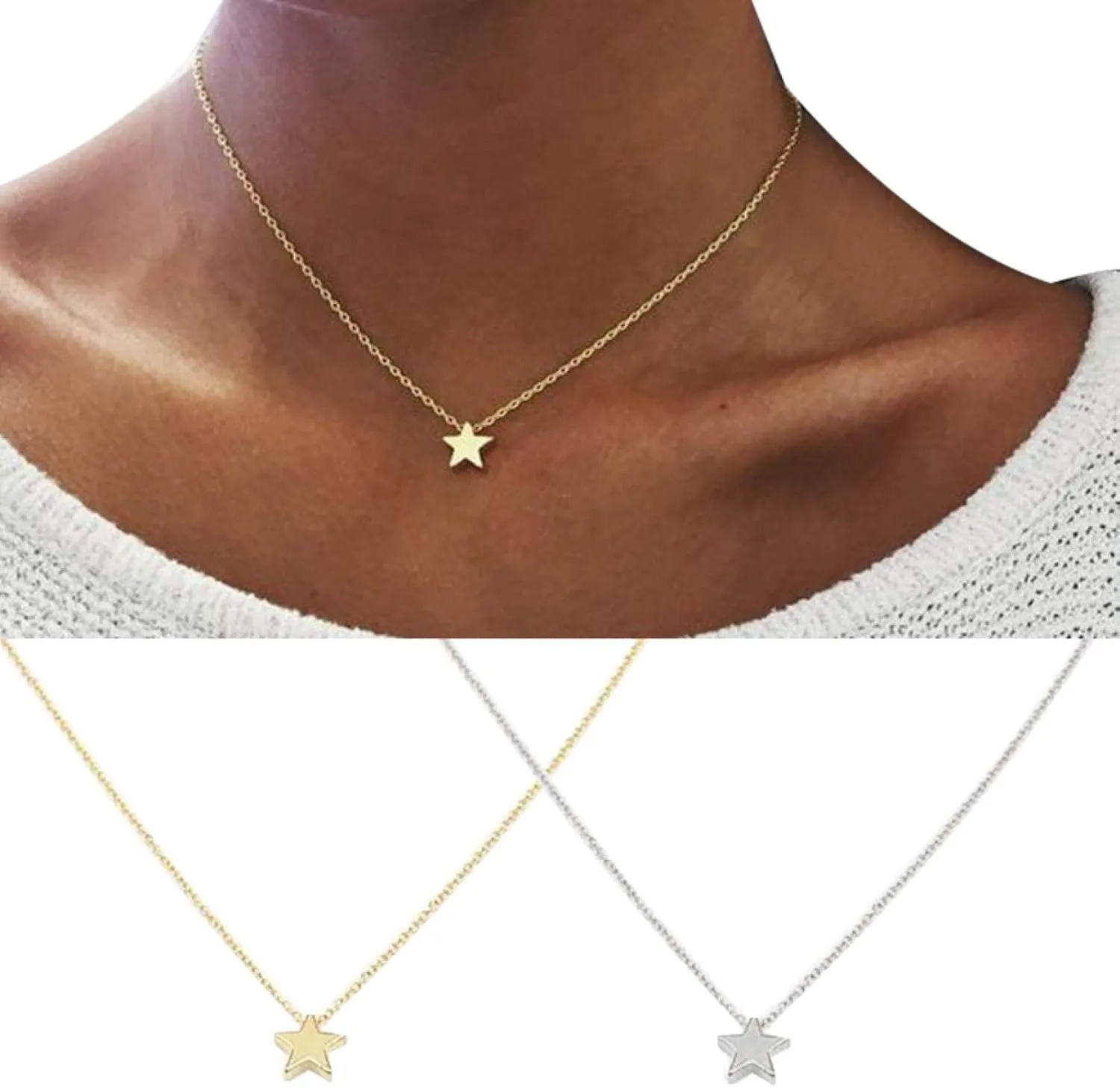 Necklace Chain for Women Girls, Fashion Women Party Star Pendant Chain Necklace Jewelry Valentine Day Gift Pendant Necklace for Valentine's Day Gift Birthday Present