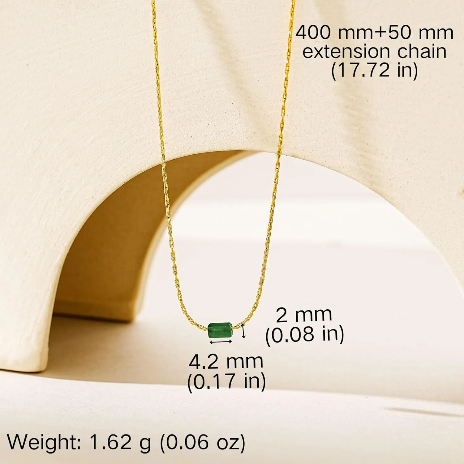 Necklaces for Women 18K Gold Plated Necklace Dainty Tiny Green Natural Stone Pendant Necklace for Women Adjustable 1mm Thin & Sturdy Chain Trendy Jewelry Birthday Christmas Valentines Day Gift