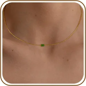 Necklaces for Women 18K Gold Plated Necklace Dainty Tiny Green Natural Stone Pendant Necklace for Women Adjustable 1mm Thin & Sturdy Chain Trendy Jewelry Birthday Christmas Valentines Day Gift
