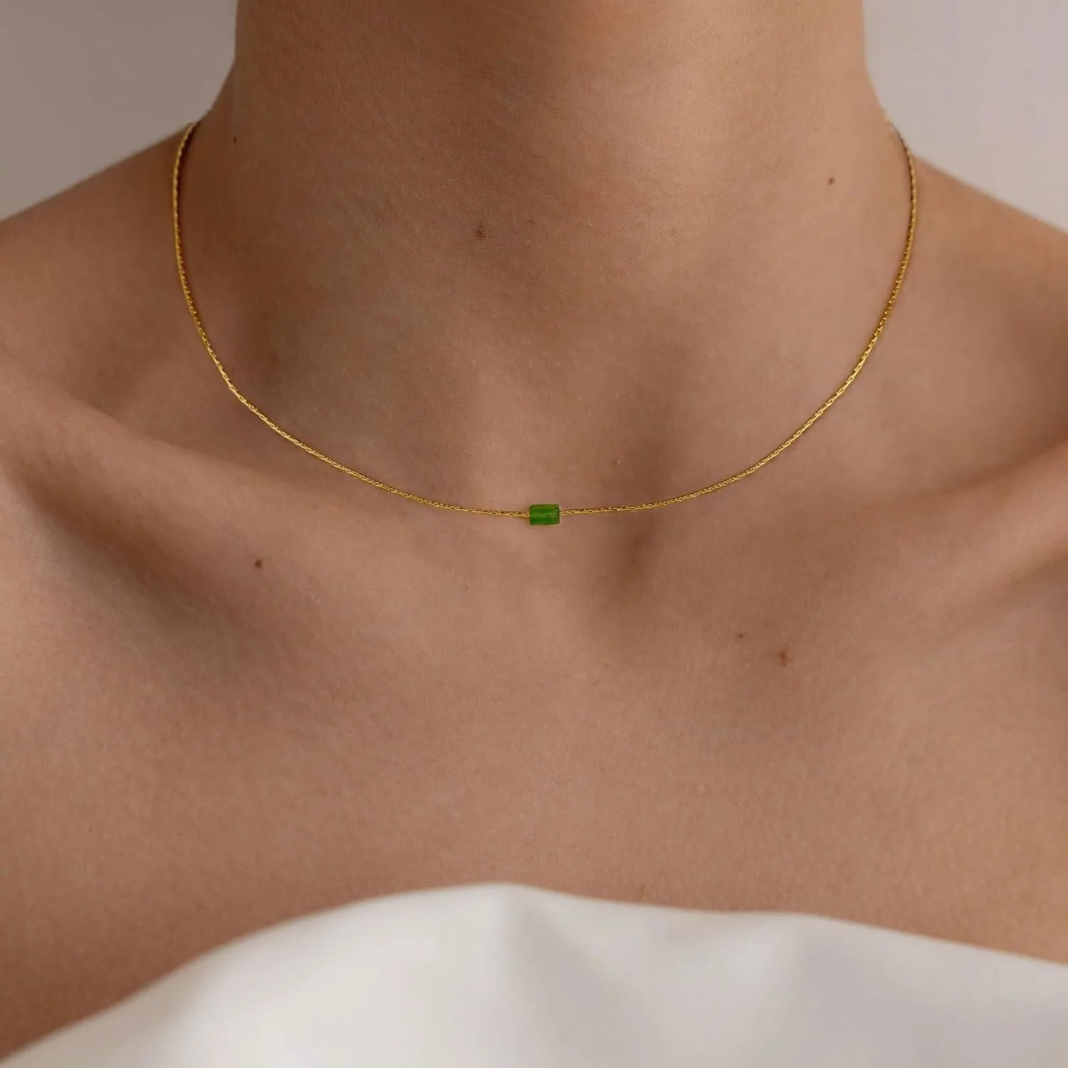 Necklaces for Women 18K Gold Plated Necklace Dainty Tiny Green Natural Stone Pendant Necklace for Women Adjustable 1mm Thin & Sturdy Chain Trendy Jewelry Birthday Christmas Valentines Day Gift