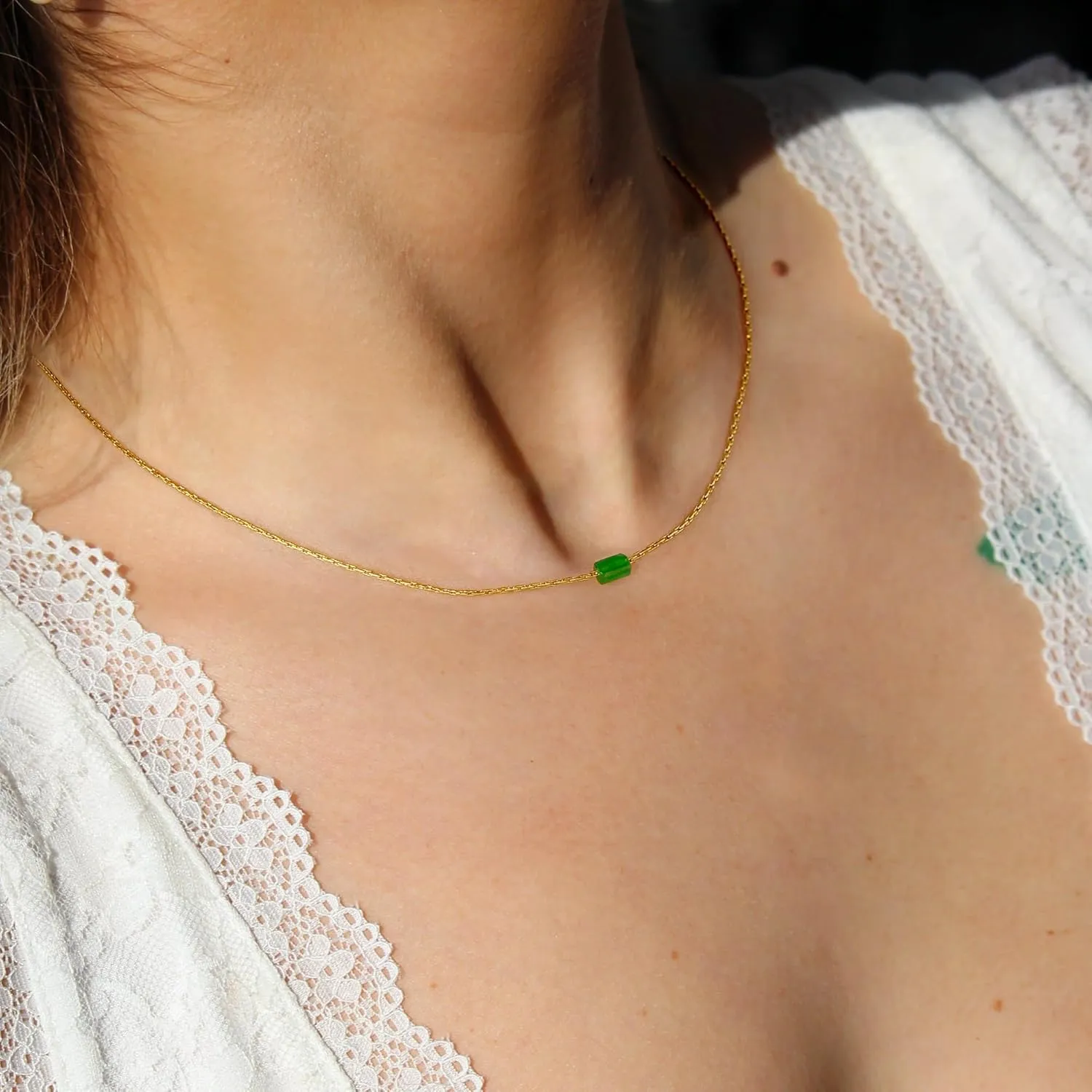 Necklaces for Women 18K Gold Plated Necklace Dainty Tiny Green Natural Stone Pendant Necklace for Women Adjustable 1mm Thin & Sturdy Chain Trendy Jewelry Birthday Christmas Valentines Day Gift