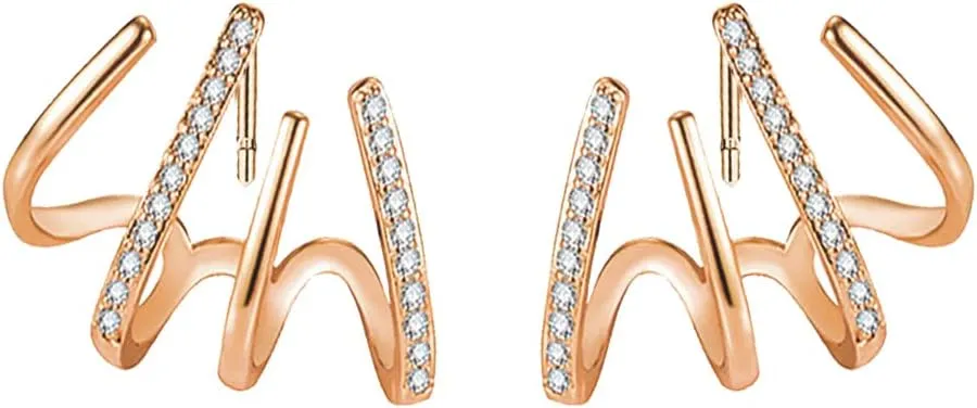 Needle Cat Claw Earrings for Women Zircon Ear Cuffs Hoop Stud Earrings Illusion Earrings Looks Like Multiple Piercing Earrings
