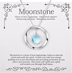 New Beginnings Moonstone Necklace - 925 Sterling Silver Moonstone and Mobius Circle Pendant Necklace for Women