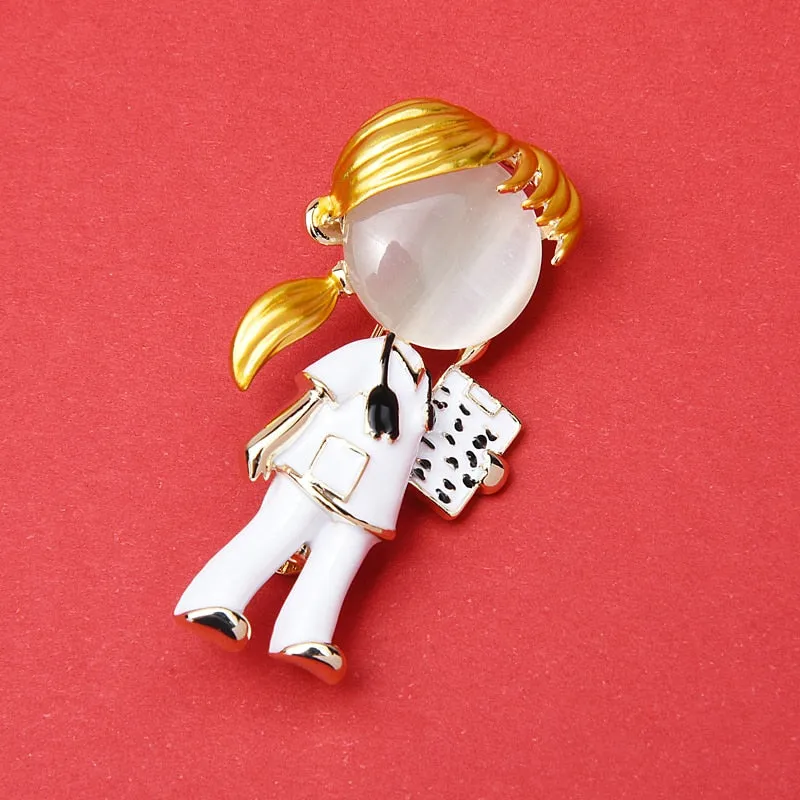 New Opal Enamel Doctor Nurse Brooches Women Hospital Office Brooch