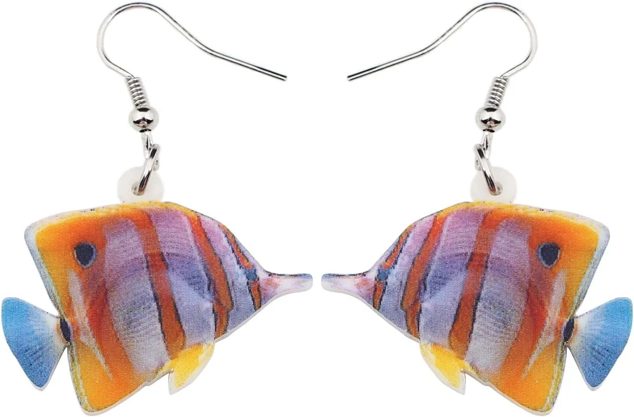 NEWEI Acrylic Rainbow Tropical Fish Earrings Dangle Cute Ocean Animals Jewelry For Women Gifts Charms