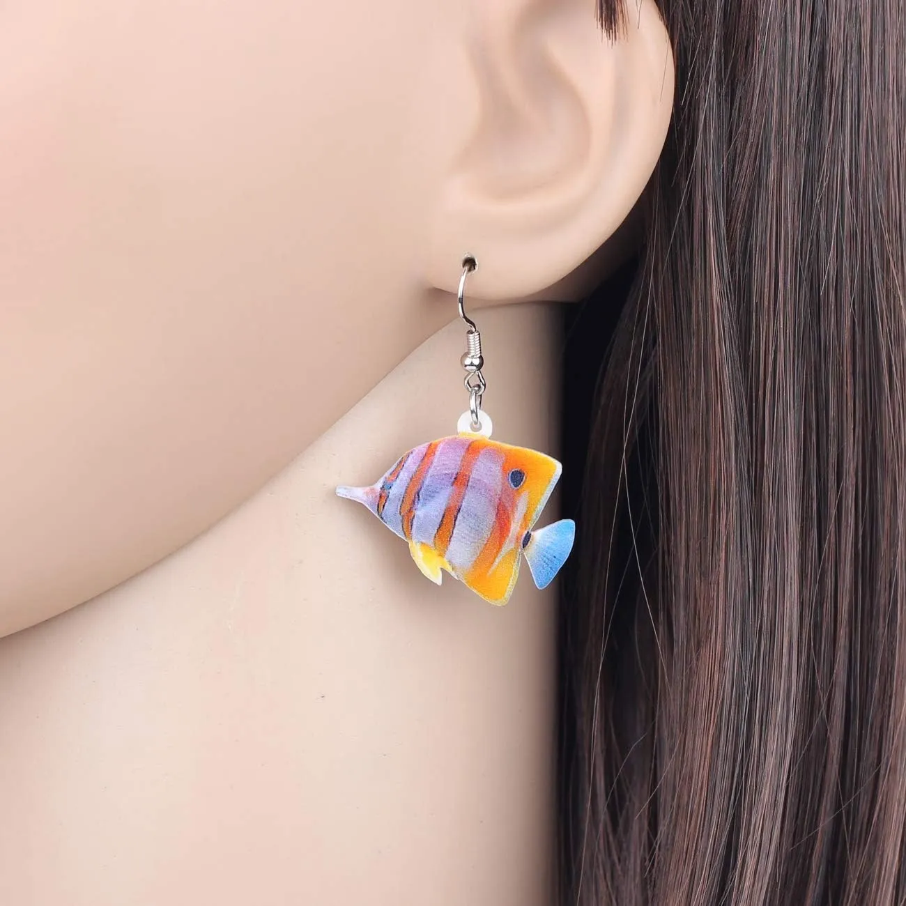NEWEI Acrylic Rainbow Tropical Fish Earrings Dangle Cute Ocean Animals Jewelry For Women Gifts Charms