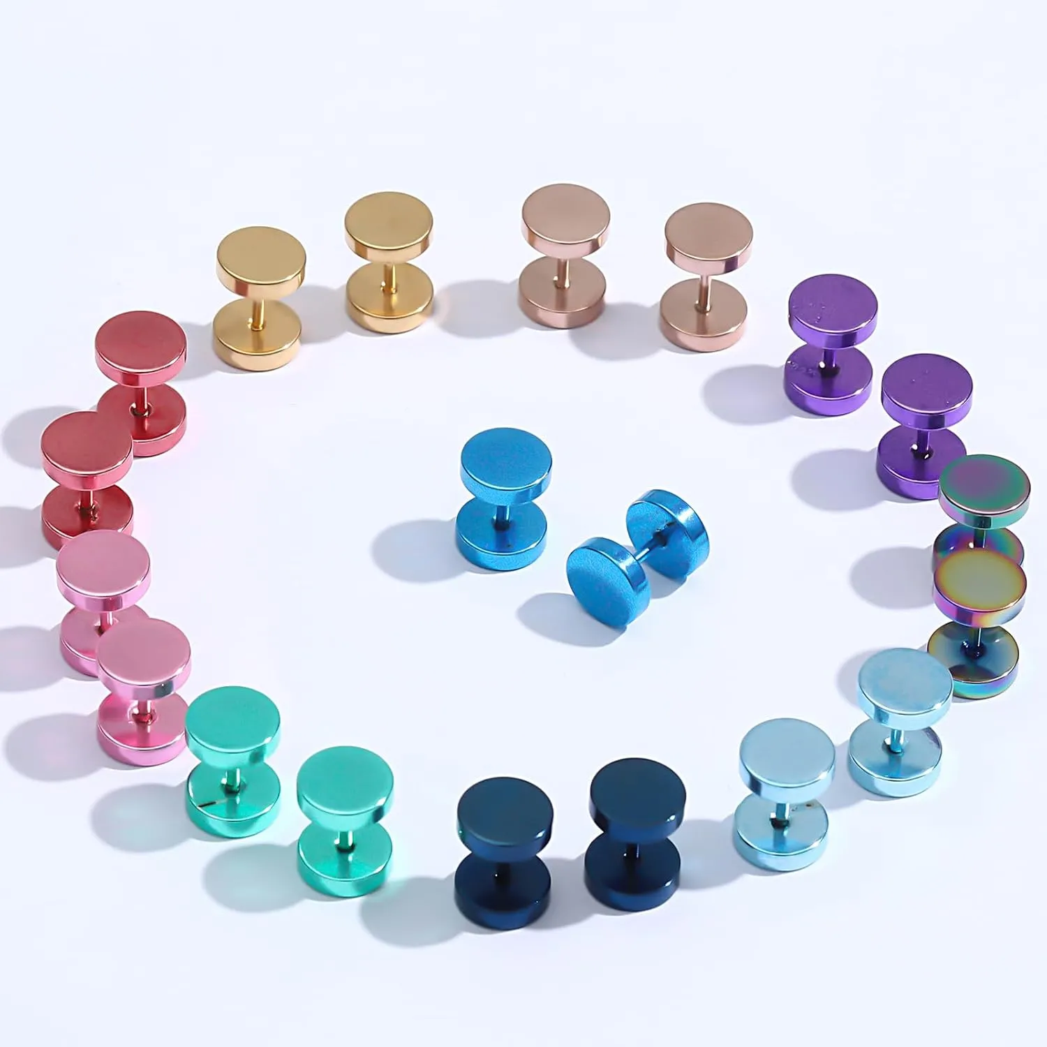 NEWITIN 12 Pairs Dot Stud Earrings for Men Faux Gauges Hypoallergenic Ear Tunnel Earring Surgical Steel Screw Flat Back Round Ear Studs for Women