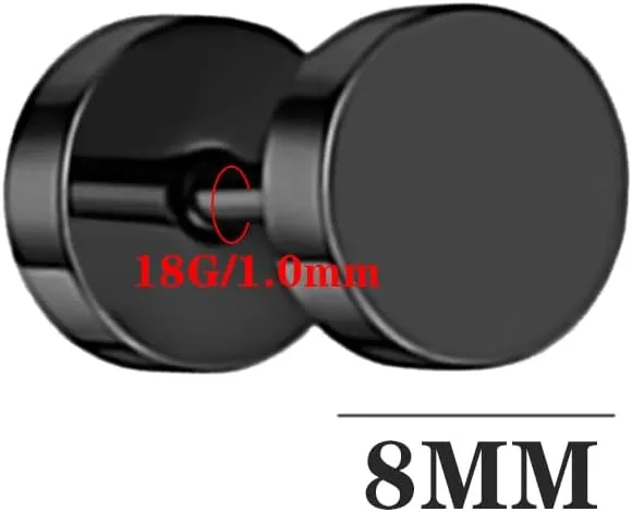 NEWITIN 12 Pairs Dot Stud Earrings for Men Faux Gauges Hypoallergenic Ear Tunnel Earring Surgical Steel Screw Flat Back Round Ear Studs for Women