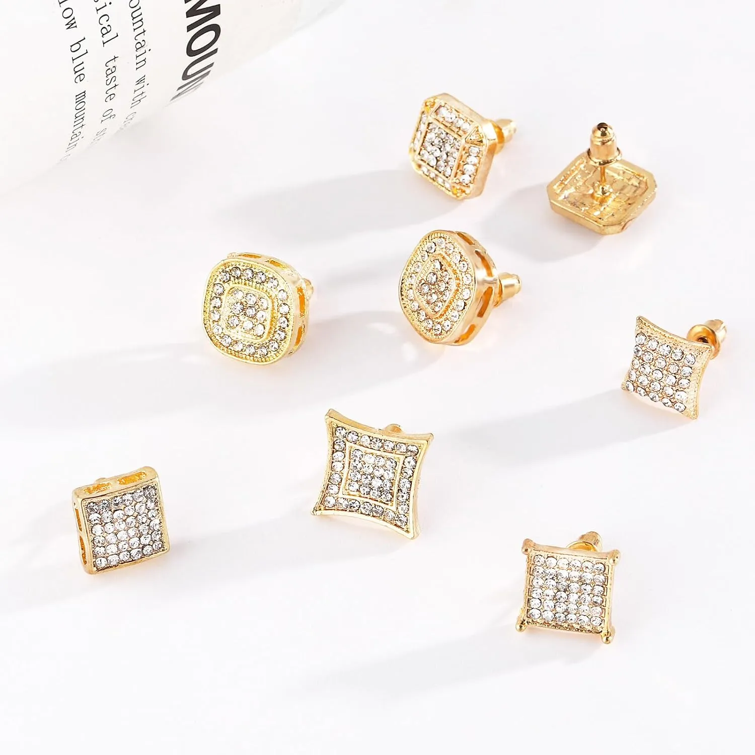 NEWITIN 12 Pairs Stainless Steel Stud Earrings for Men Hypoallergenic Earring Unisex Studs Inlaid Cubic Zirconia Men Earrings Hoop CZ Stud Earring Set for Women