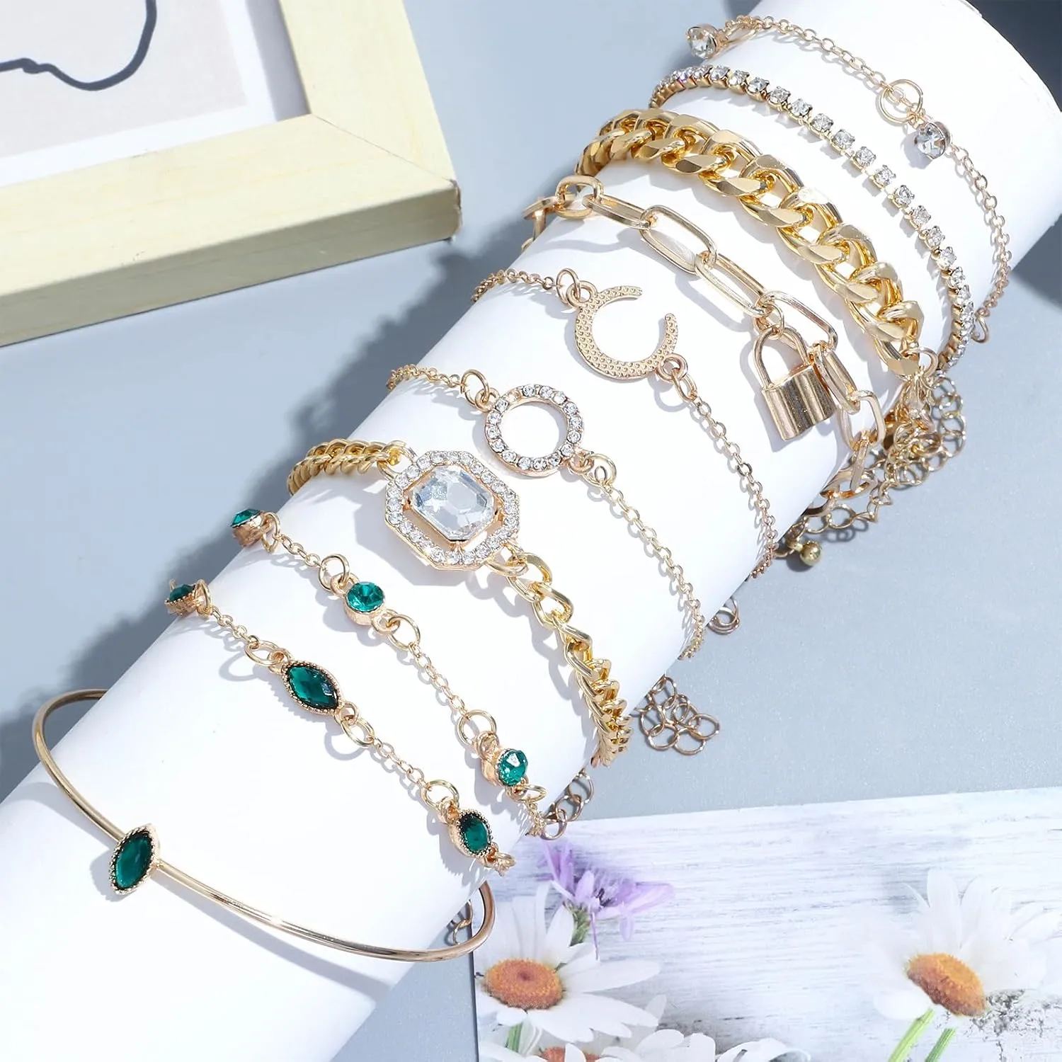 NEWITIN 49 Pieces Gold Jewelry Set for Women Fashion Costume Jewelry Gold Plated Necklace Bracelet Ring Earrings Set for Women