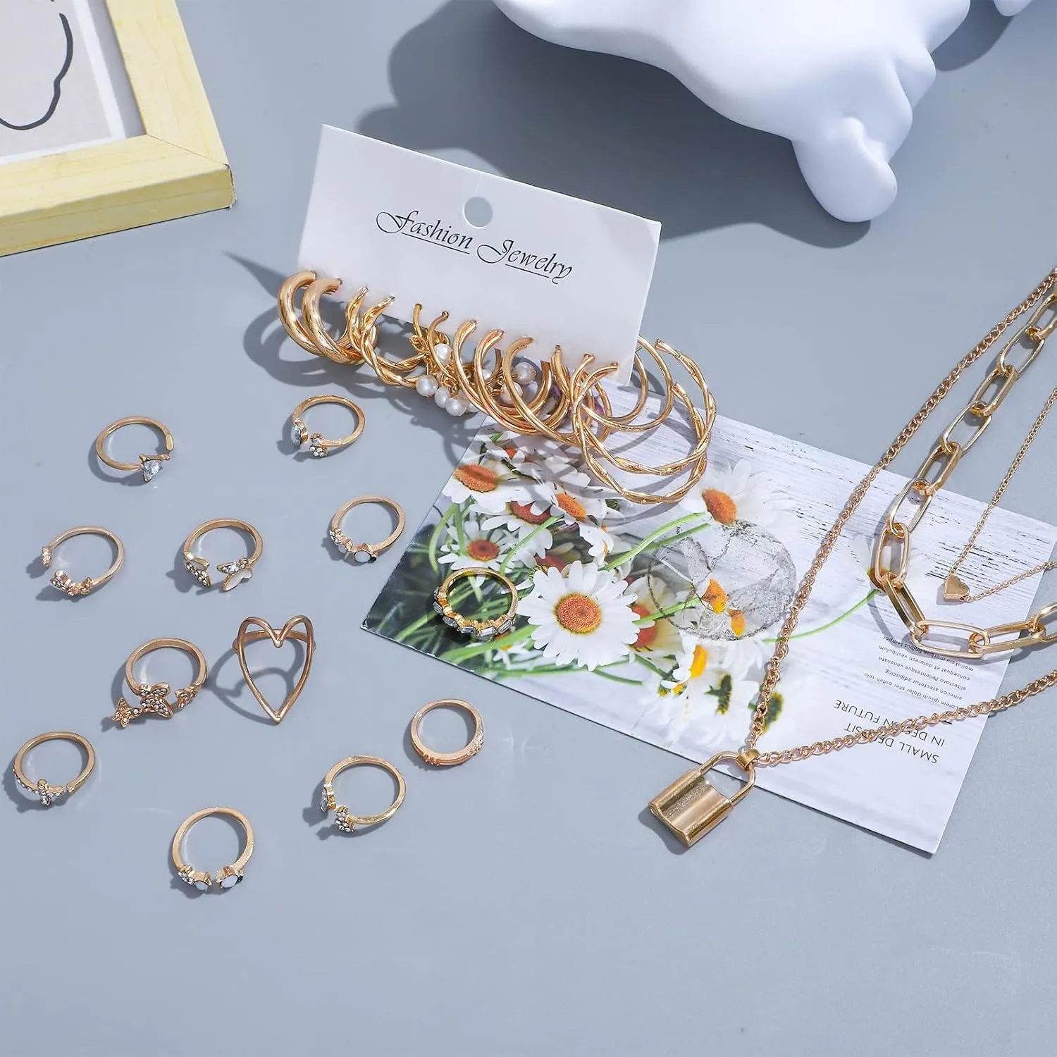 NEWITIN 49 Pieces Gold Jewelry Set for Women Fashion Costume Jewelry Gold Plated Necklace Bracelet Ring Earrings Set for Women