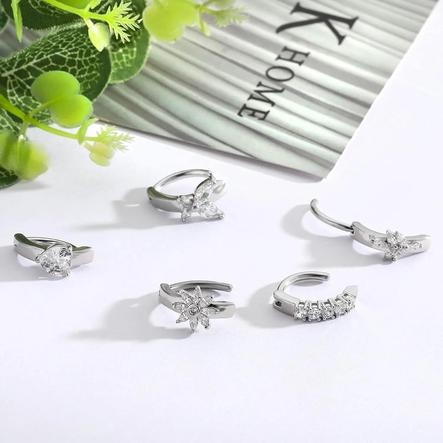 NEWITIN 7 Pieces 14G Belly Button Rings Dangle 316L Surgical Steel Navel Rings Cubic Zirconia Belly Piercing Jewelry Belly Dangle Rings for Women