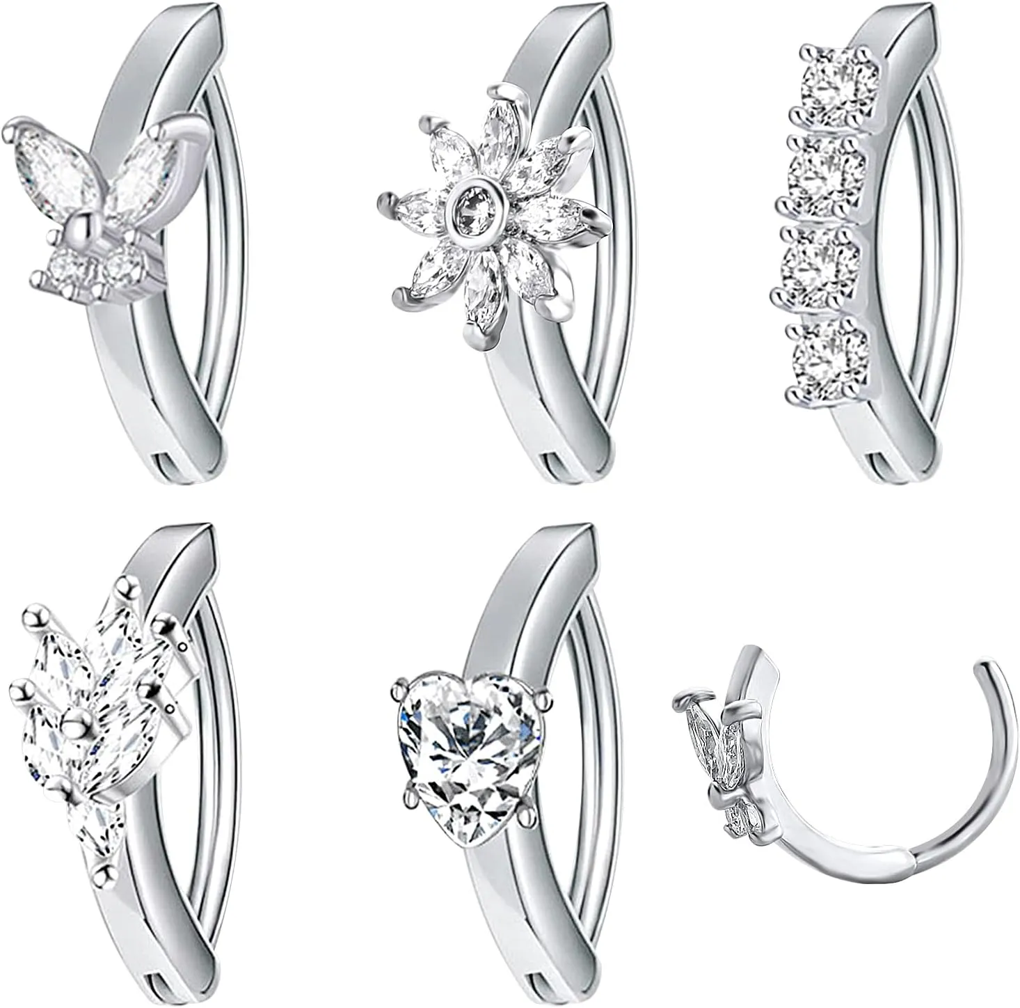 NEWITIN 7 Pieces 14G Belly Button Rings Dangle 316L Surgical Steel Navel Rings Cubic Zirconia Belly Piercing Jewelry Belly Dangle Rings for Women