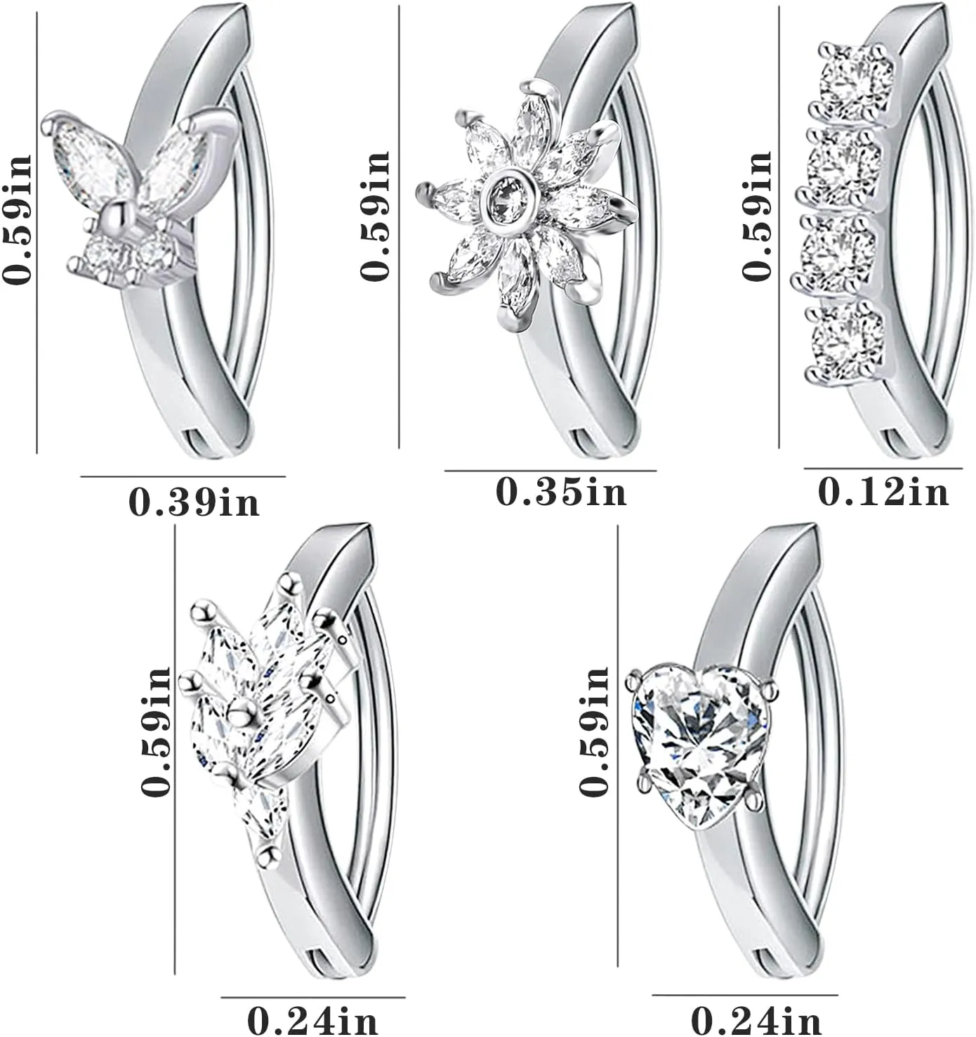 NEWITIN 7 Pieces 14G Belly Button Rings Dangle 316L Surgical Steel Navel Rings Cubic Zirconia Belly Piercing Jewelry Belly Dangle Rings for Women