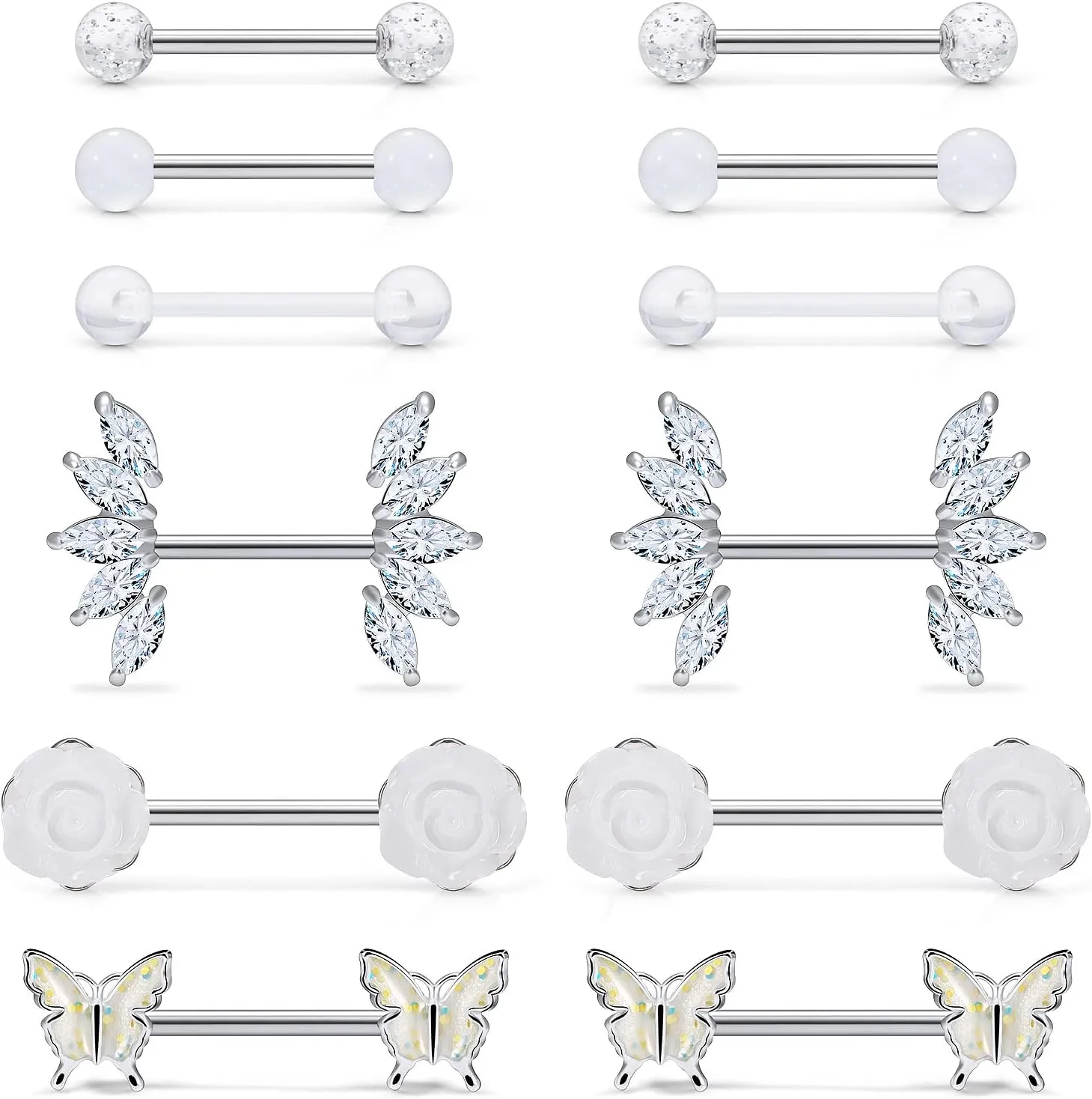 Nipple Rings for Women Nipple Piercing Jewelry 14G Nipple Rings Surgical Steel Screw Nipplerings Nipple Shield Ring Barbell Body Piercing Jewelry Set 9/16 Inch 14mm