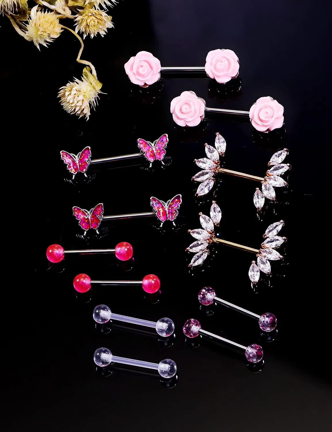 Nipple Rings for Women Nipple Piercing Jewelry 14G Nipple Rings Surgical Steel Screw Nipplerings Nipple Shield Ring Barbell Body Piercing Jewelry Set 9/16 Inch 14mm