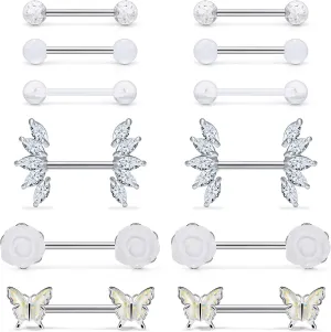 Nipple Rings for Women Nipple Piercing Jewelry 14G Nipple Rings Surgical Steel Screw Nipplerings Nipple Shield Ring Barbell Body Piercing Jewelry Set 9/16 Inch 14mm