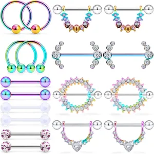 Nipple Rings for Women Nipple Piercing Jewelry 14G Nipple Rings Surgical Steel Screw Nipplerings Nipple Shield Ring Barbell Body Piercing Jewelry Set 9/16 Inch 14mm