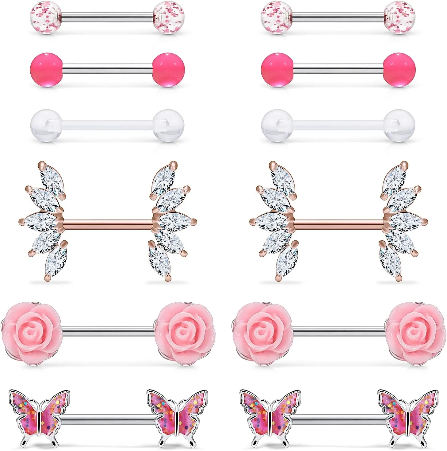 Nipple Rings for Women Nipple Piercing Jewelry 14G Nipple Rings Surgical Steel Screw Nipplerings Nipple Shield Ring Barbell Body Piercing Jewelry Set 9/16 Inch 14mm