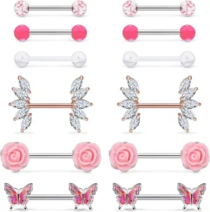 Nipple Rings for Women Nipple Piercing Jewelry 14G Nipple Rings Surgical Steel Screw Nipplerings Nipple Shield Ring Barbell Body Piercing Jewelry Set 9/16 Inch 14mm