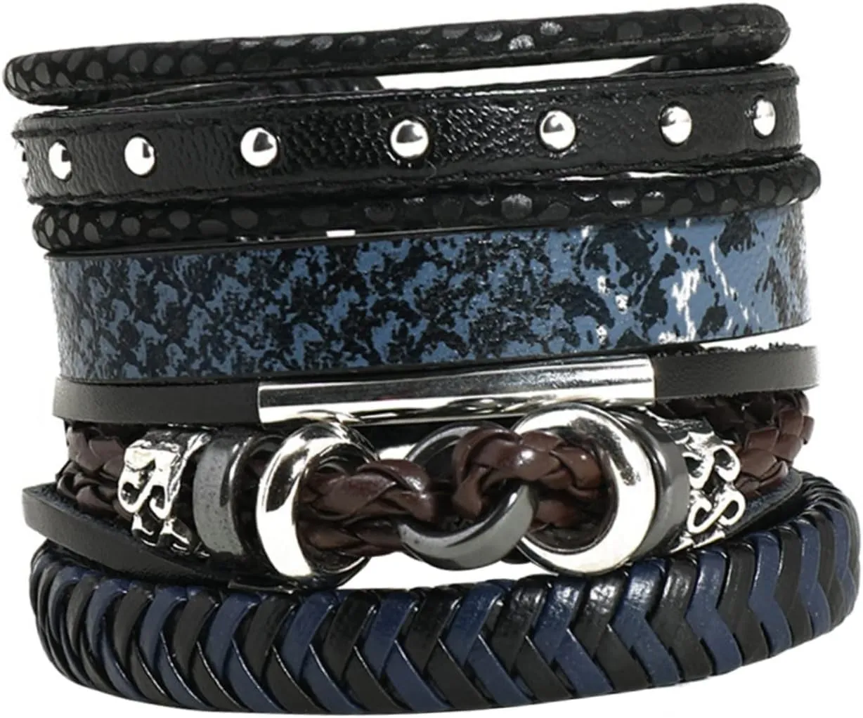 NOLITOY Adjustable Braided Leather Bracelet Set for Women Men Fashion Trendy Wristwear