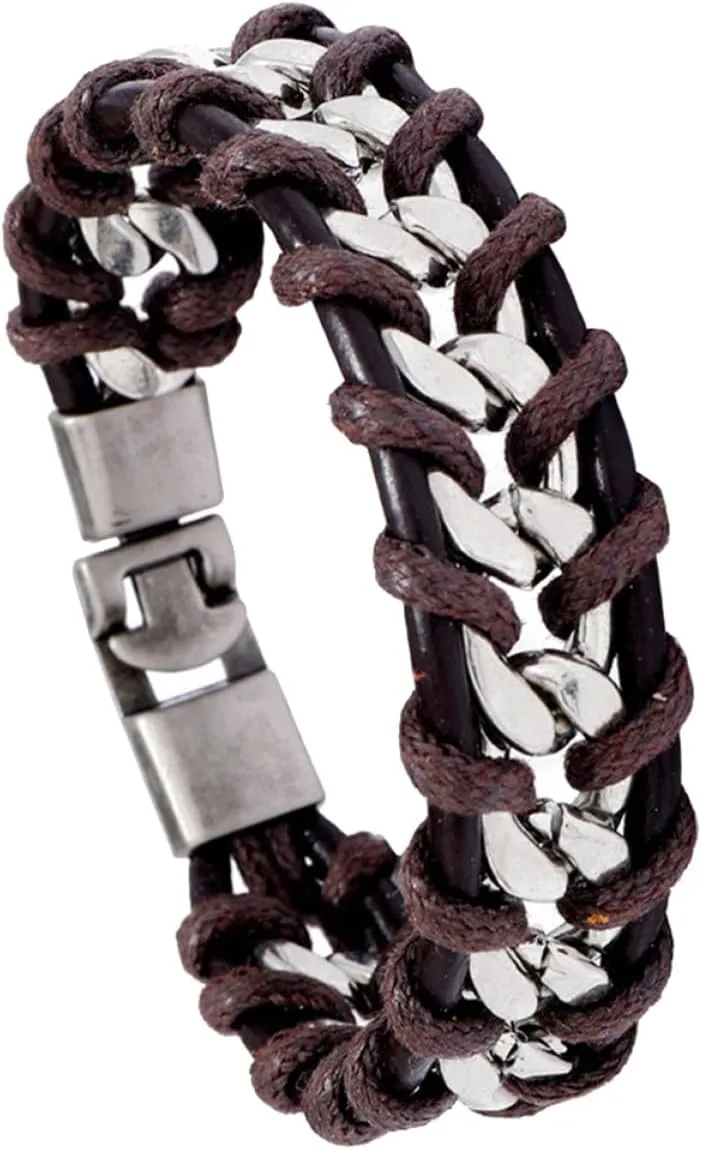 NOLITOY Leather Braided Wristband for Men Stylish Punk Style Bracelet Cuff Durable for Dating Comfortable Wear and present