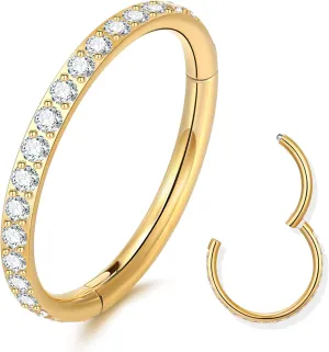Nose Rings Hoop Cartilage Earrings, 316L Surgical Stainless Steel Hinged Segment Ring Hoop Helix Earrings Clear CZ Paved 18 Gauge, Diameter 6mm 8mm 10mm Body Piercing Jewelry for Women Men