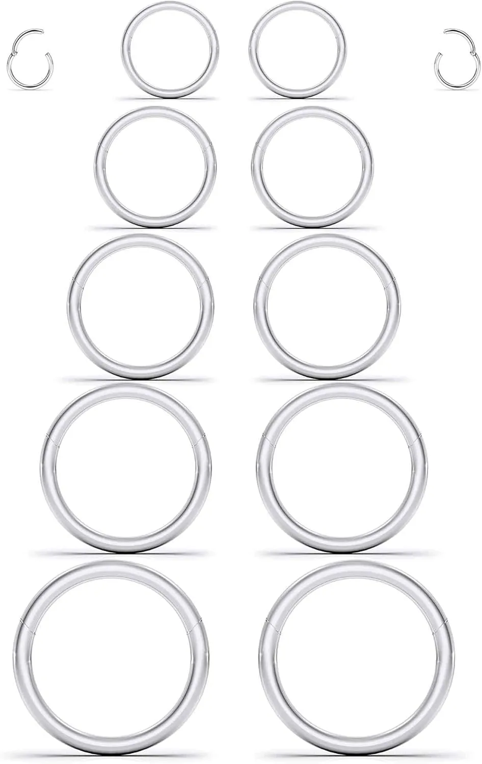 Nose Rings Hoops Lip Septum 18G 16G 14G Surgical Steel Clicker Hoop Earrings for Women Men 6-16mm Size Lobe Tragus Daith Rook Cartilage Helix Piercing Jewelry
