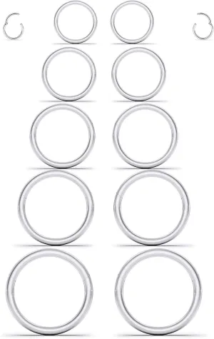 Nose Rings Hoops Lip Septum 18G 16G 14G Surgical Steel Clicker Hoop Earrings for Women Men 6-16mm Size Lobe Tragus Daith Rook Cartilage Helix Piercing Jewelry