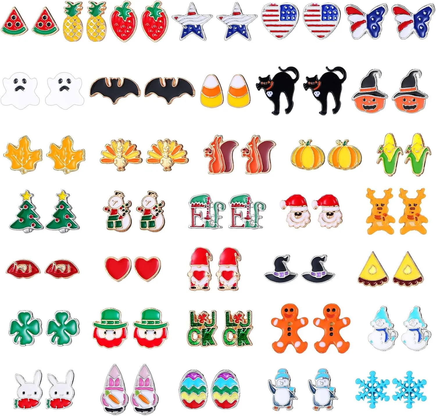 Nosiny 36 Pairs Holiday Earrings Variety Pack 4th of July summer Gifts for Women Teacher Holiday Party Favors