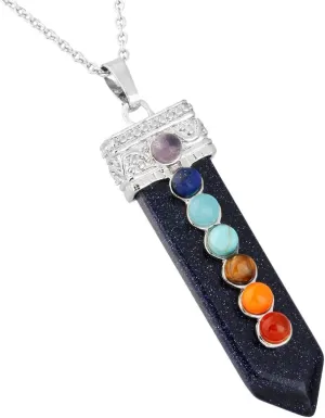 Nupuyai 7 Chakra Stone Necklace for Unisex, Healing Crystal Point Pendant with Chain for Women and Men