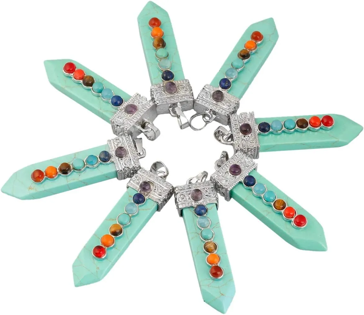 Nupuyai 7 Chakra Stone Necklace for Unisex, Healing Crystal Point Pendant with Chain for Women and Men