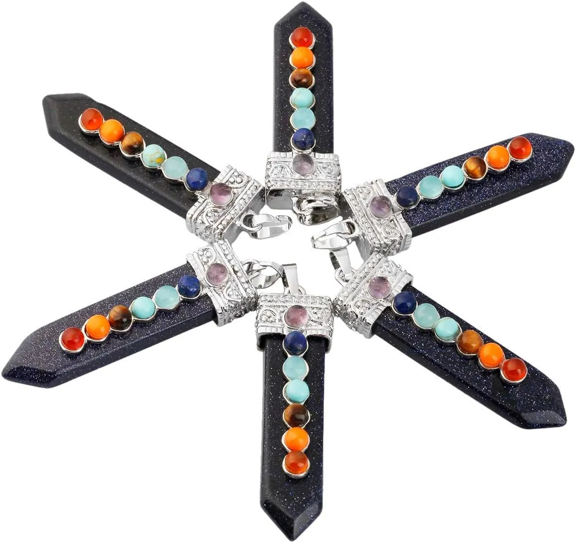 Nupuyai 7 Chakra Stone Necklace for Unisex, Healing Crystal Point Pendant with Chain for Women and Men