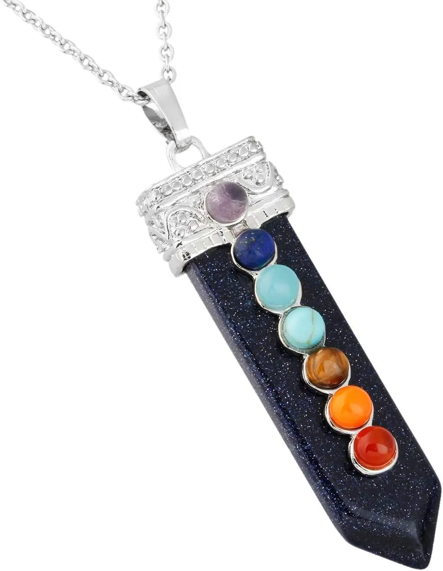 Nupuyai 7 Chakra Stone Necklace for Unisex, Healing Crystal Point Pendant with Chain for Women and Men