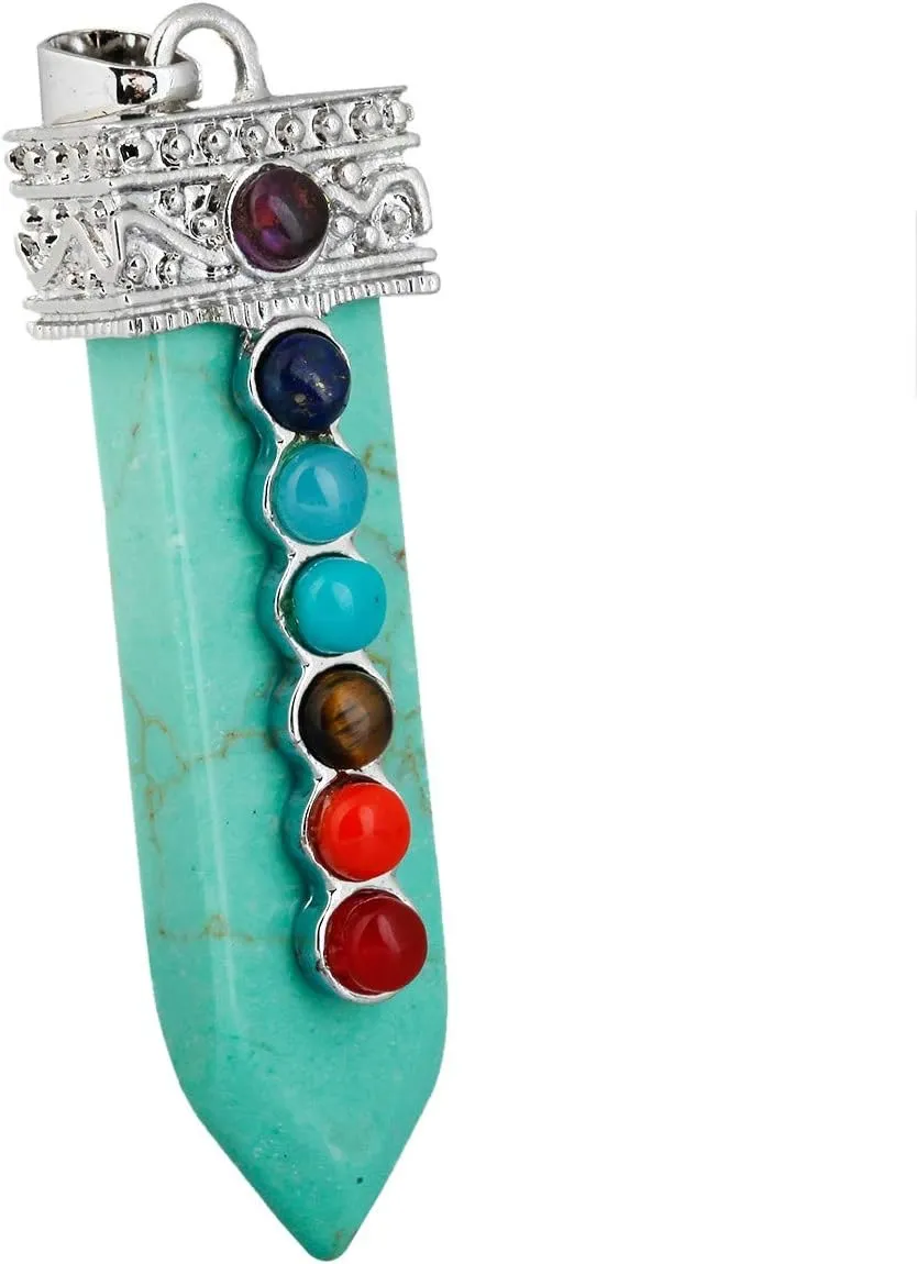 Nupuyai 7 Chakra Stone Necklace for Unisex, Healing Crystal Point Pendant with Chain for Women and Men