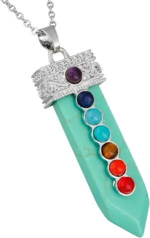 Nupuyai 7 Chakra Stone Necklace for Unisex, Healing Crystal Point Pendant with Chain for Women and Men