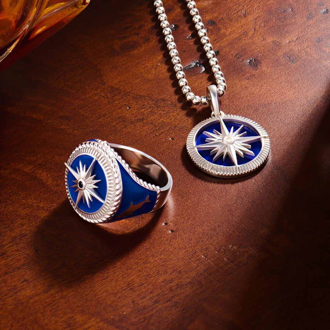Ocean Compass Ring in Silver