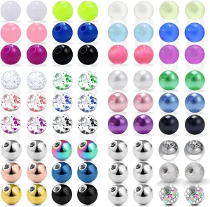 Ocptiy 16G 3mm Replacement Balls Set &14G 5mm Piercing Balls Stainless Steel Glow in the Drak Plastic Replacement Balls Parts Jewelry Piercing Pearl Barbell Parts for Women Men 3mm 5mm Balls 72Pcs