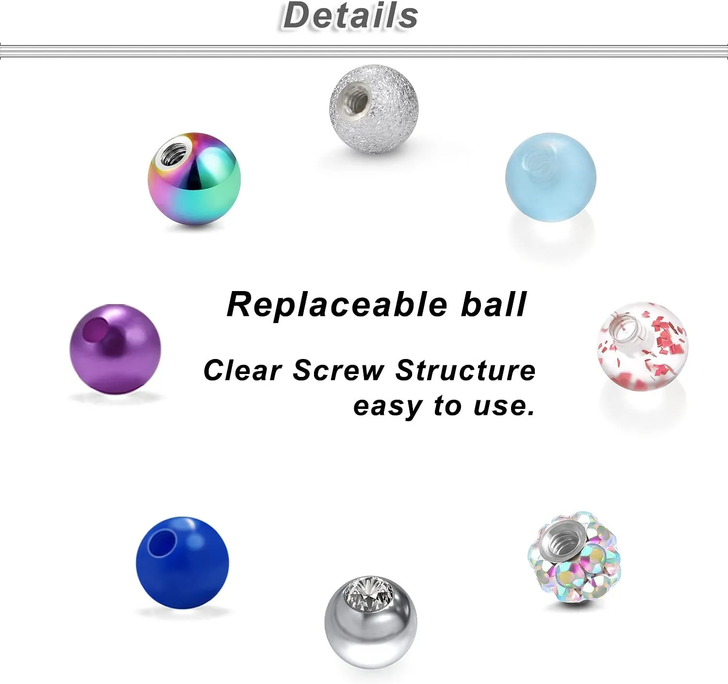 Ocptiy 16G 3mm Replacement Balls Set &14G 5mm Piercing Balls Stainless Steel Glow in the Drak Plastic Replacement Balls Parts Jewelry Piercing Pearl Barbell Parts for Women Men 3mm 5mm Balls 72Pcs