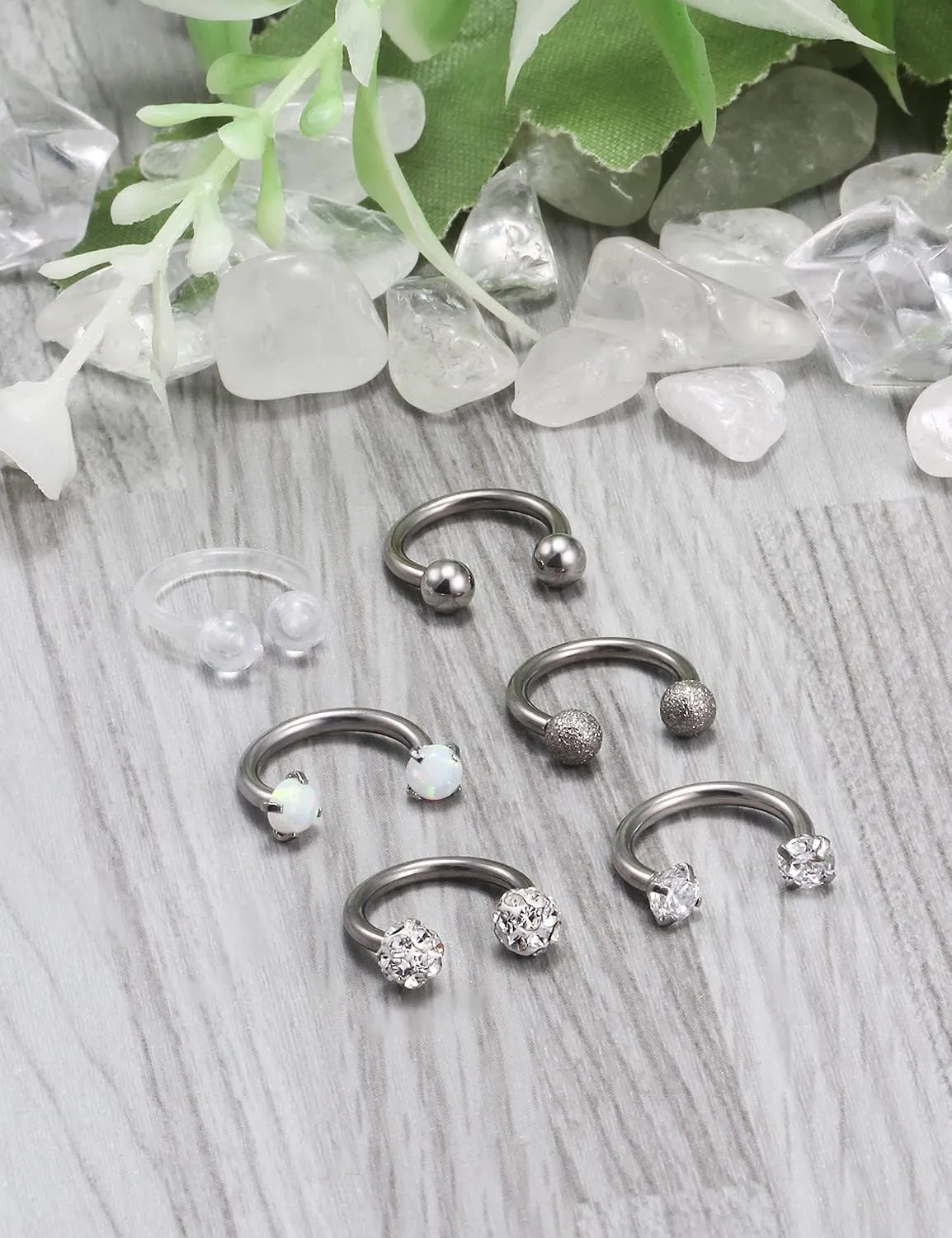 Ocptiy 16G Septum Rings Piercing Jewelry 316L Surgical Steel Opal Crystal Septum Nose Eyebrow Lip Rings Horseshoes Cubic Zirconia Helix Tragus Cartilage Rook Daith Earrings Hoops Piercing 8mm 10mm