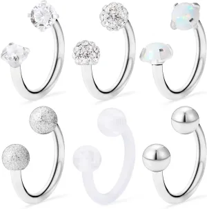 Ocptiy 16G Septum Rings Piercing Jewelry 316L Surgical Steel Opal Crystal Septum Nose Eyebrow Lip Rings Horseshoes Cubic Zirconia Helix Tragus Cartilage Rook Daith Earrings Hoops Piercing 8mm 10mm